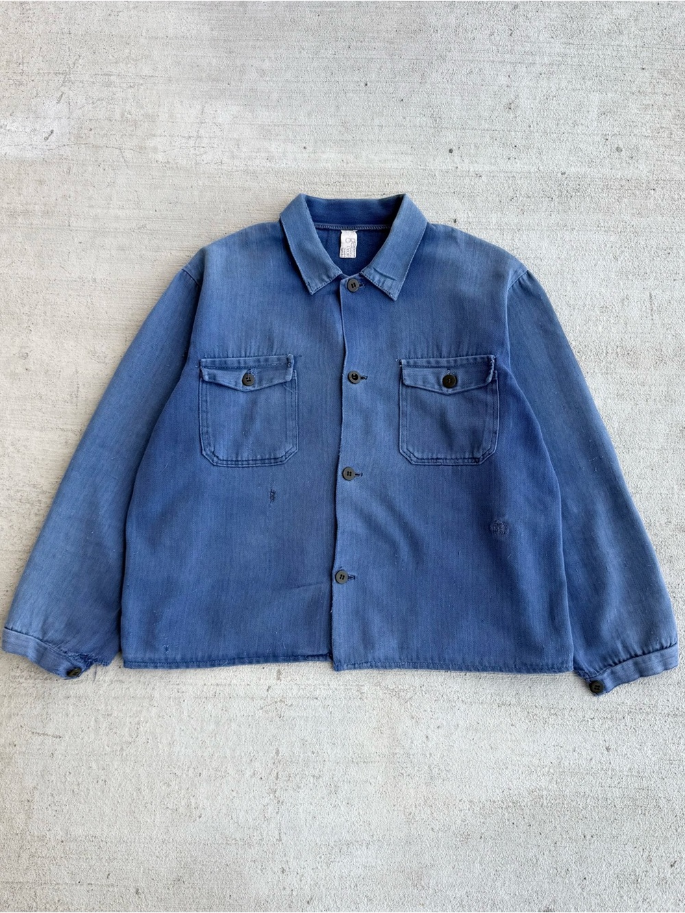 Vintage 70s 80s German HBT Cotton Faded Distressed Boxy Cropped Overshirt